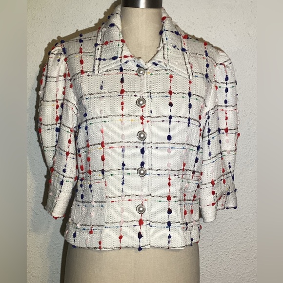 Dolce Cabo Crop 3/4 Sleeve Tweed Pearl jacket size medium - Picture 1 of 8